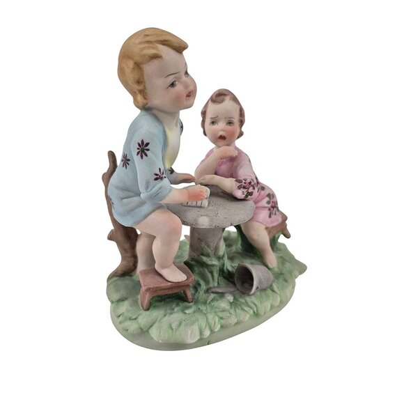 Vintage Works of Art Porcelain Figurine Two Children Playing Table Mario Benni - Picture 5 of 10